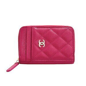 CHANEL Zip Coin Purse Grained Shiny Calfskin Pink
